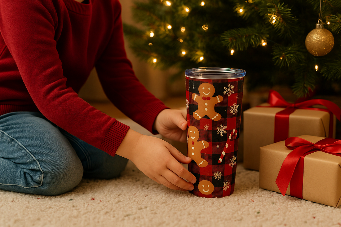 Christmas Plaid Tumbler, Gingerbread Man Insulated Tumbler, Holiday Drinkware Gift, 20oz Stainless Steel, Festive Design