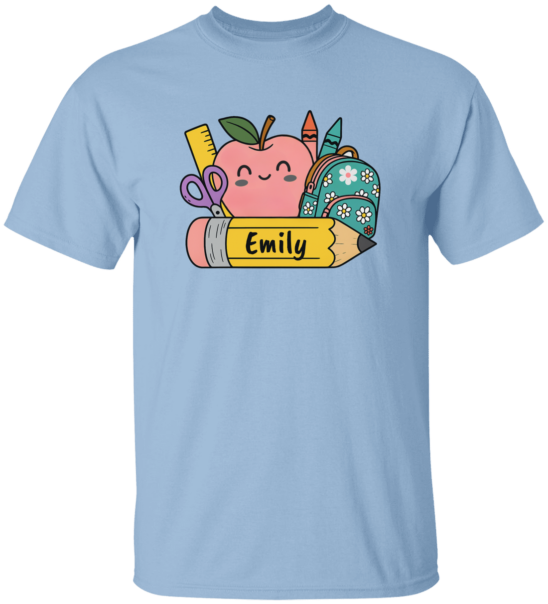 Personalized Kids Cotton Tee with School Supplies Design