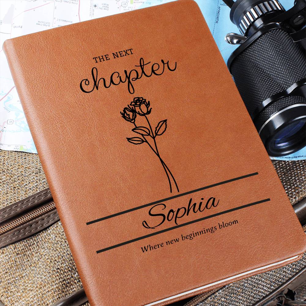 Personalized Graduation Leather Journal with Birth Flowers, Vegan Notebook Gift, Custom Name, Inspirational Quote