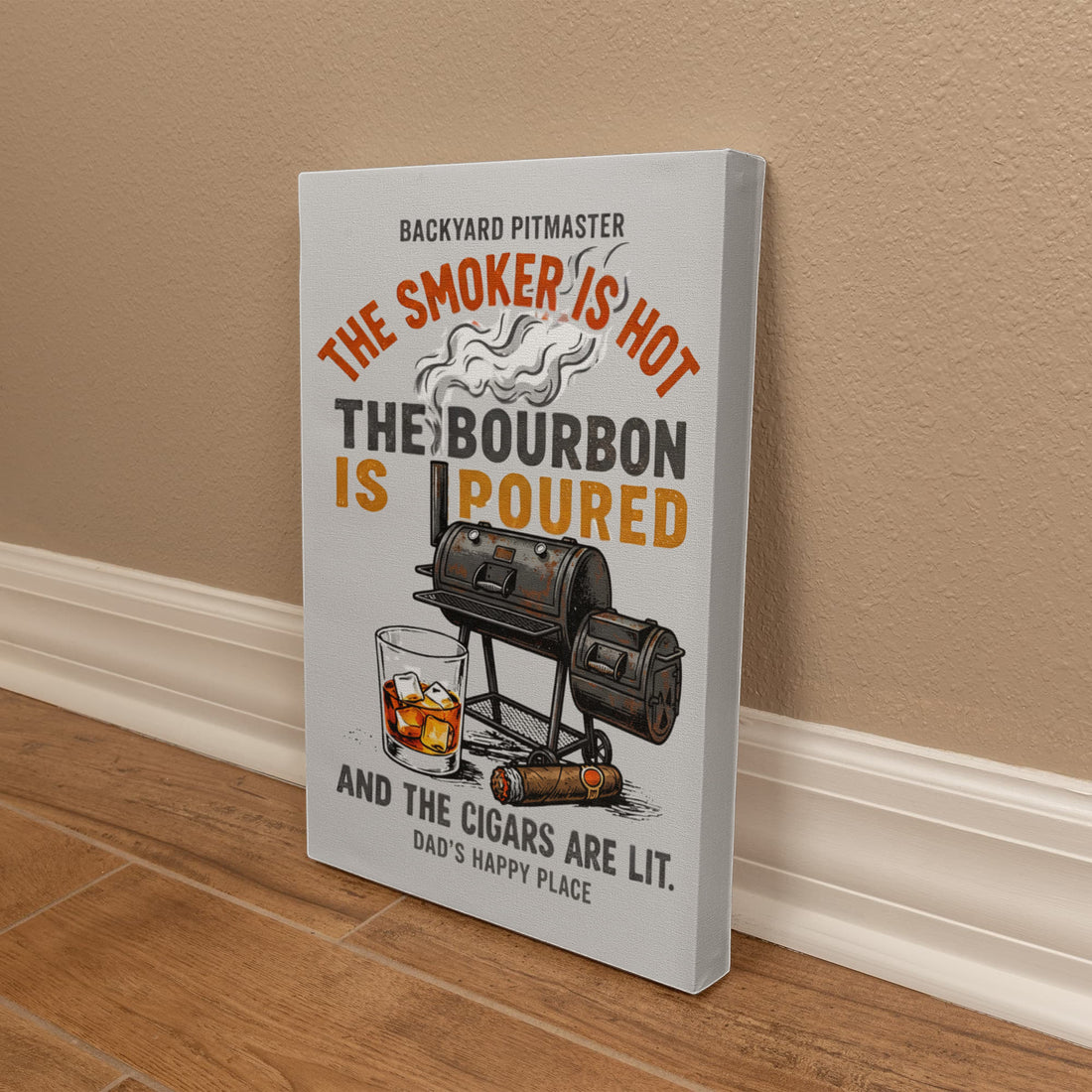 Backyard Pitmaster Canvas, BBQ Grill Art, Bourbon Decor, Dad's Man Cave Sign, Smoker Gift, Father's Day Present, Bourbon Lover Art