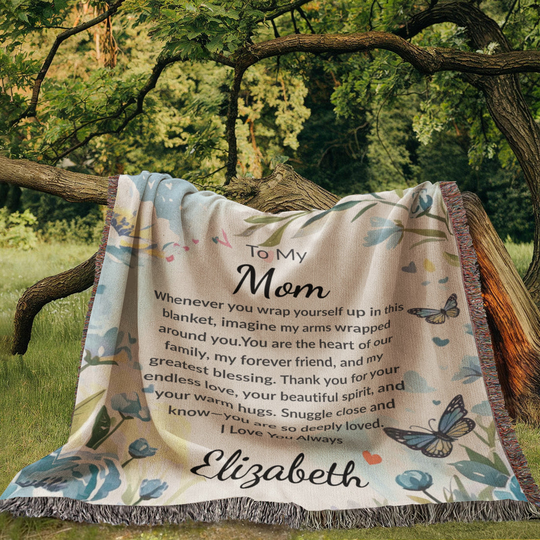 “To My Mom” Custom Name Blanket – Sentimental Gift from Daughter or Son – Floral Keepsake Throw