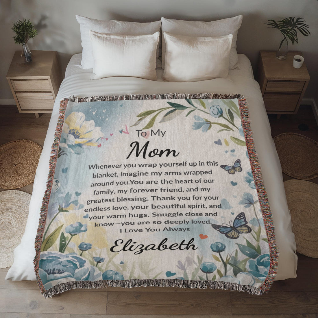 “To My Mom” Custom Name Blanket – Sentimental Gift from Daughter or Son – Floral Keepsake Throw