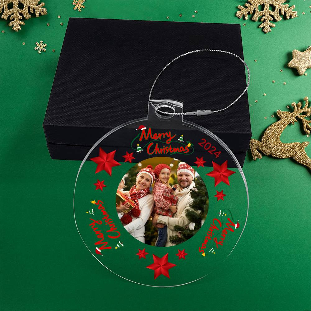 Personalized Merry Christmas 2024 Photo Acrylic Ornament!