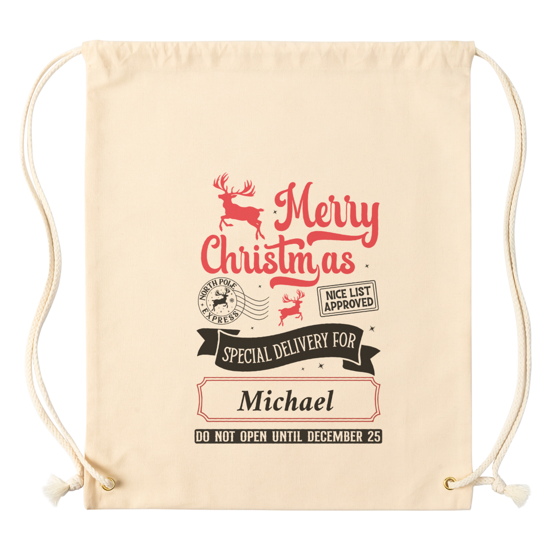 Personalize Christmas Santa "Naughty/Nice" Special Delivery Drawstring Backpack!