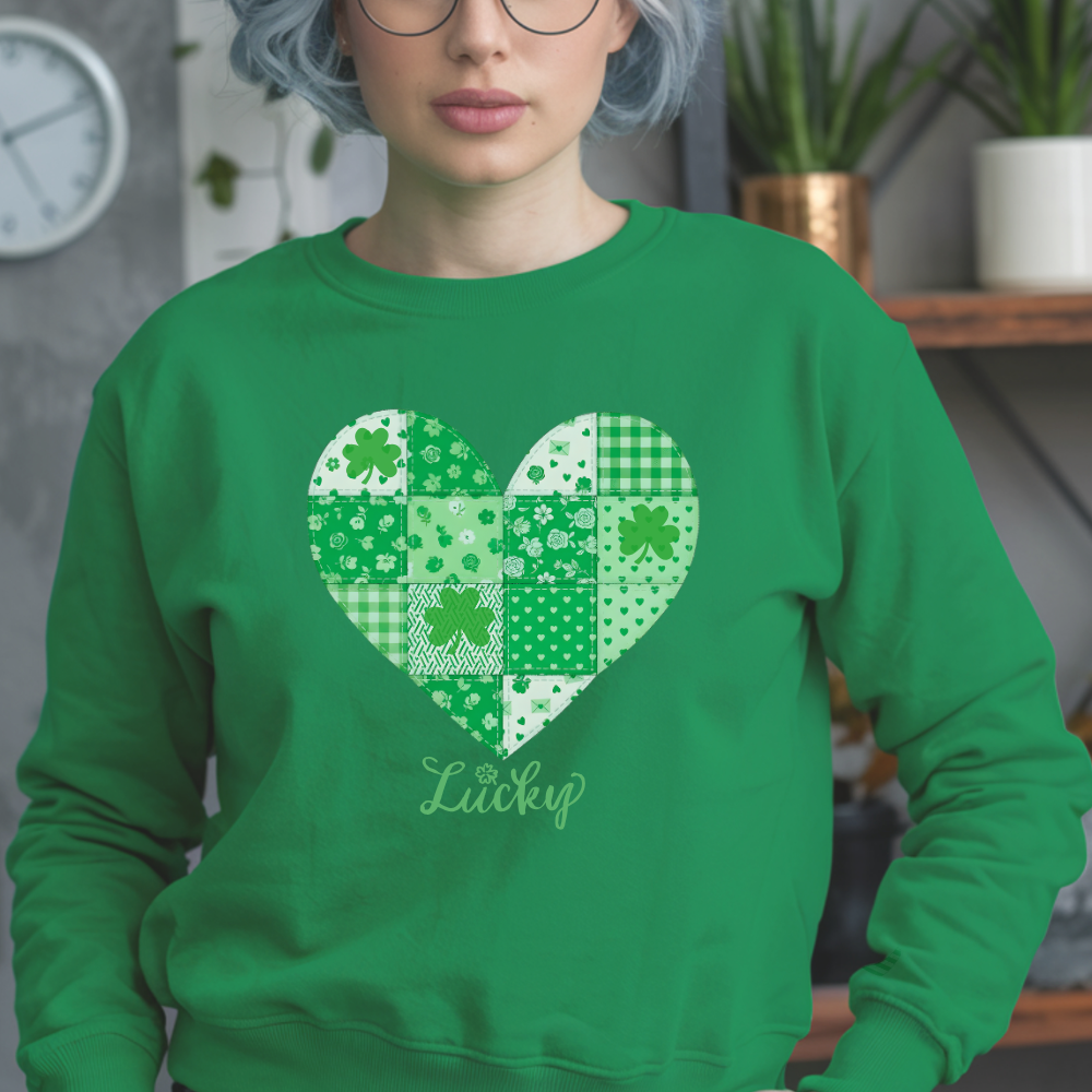 St. Patrick's Day Sweatshirt, Women's Clover Heart Design, Cozy Spring Fashion Gift