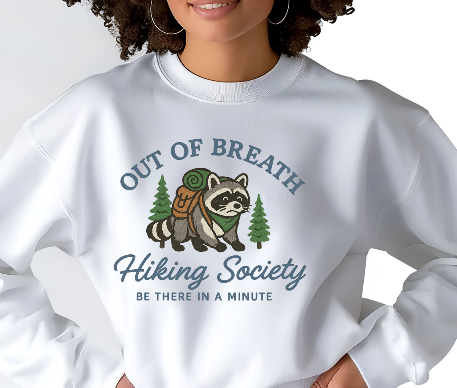 Funny "Out of Breath Hiking Society" Sweatshirt, Nature Lover Sweatshirt, Funny Hiking Crewneck