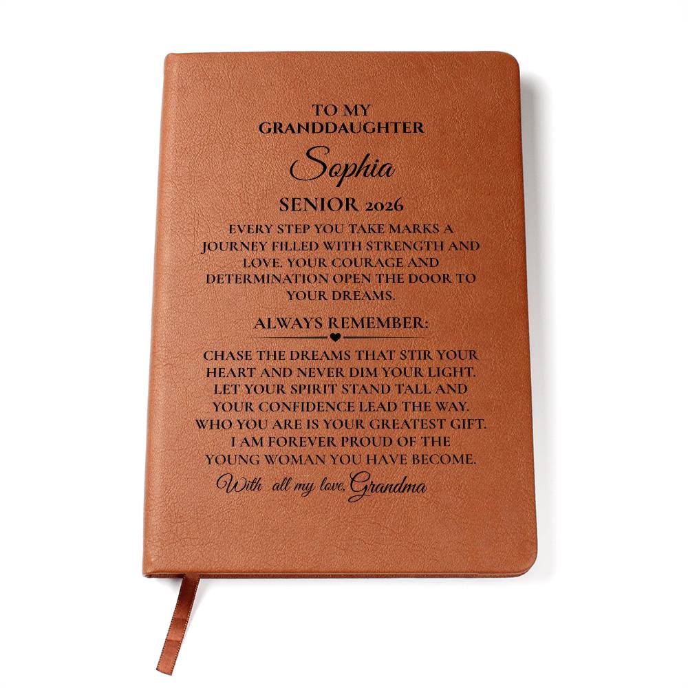 To My Granddaughter Senior 2026 Journal, Personalized Graduation Notebook Gift from Grandma, Custom Name Keepsake