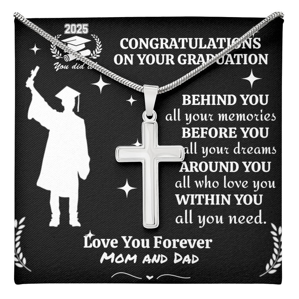 Personalized To My Son/Grandson/Nephew "Congrats 2025 Graduate" Cross Necklace
