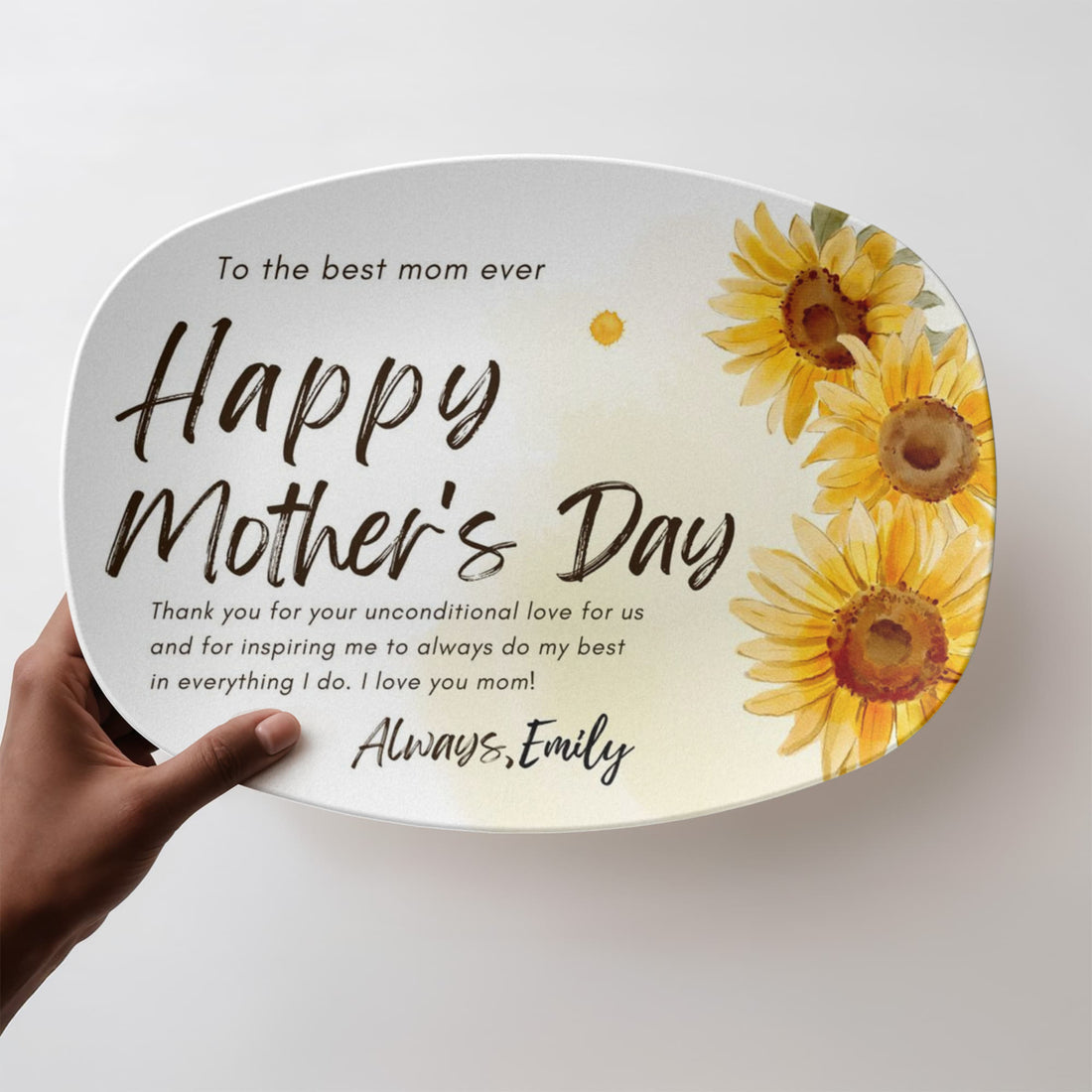 Personalized Mother's Day Platter, Gift for Mom from Daughter or Son, Custom Sunflower Plate, Unique Keepsake