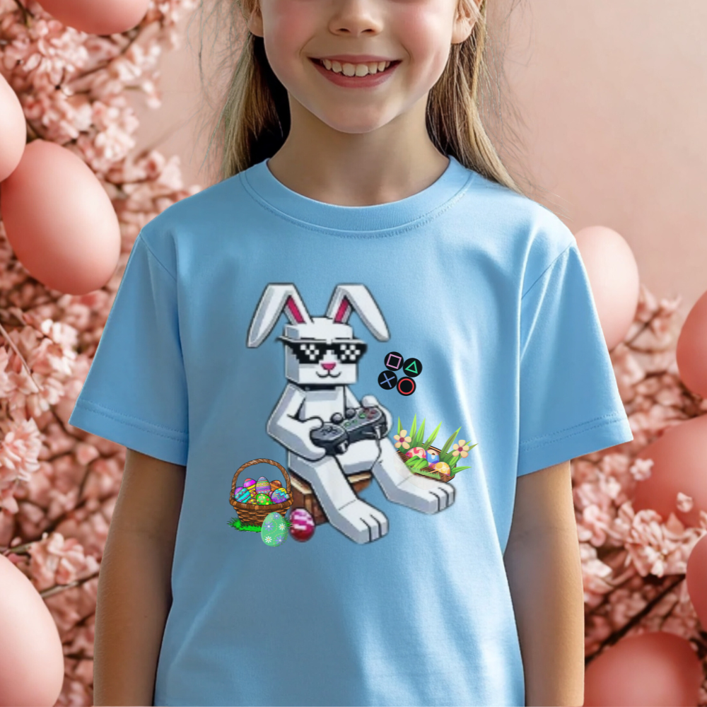 Kids Easter Bunny Gaming T-Shirt, Funny Spring Tee for Boys, Cute Holiday Outfit, Easter Egg Hunt Shirt for Girls