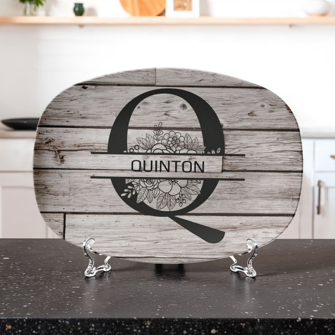 Personalized Father’s Day Platter – Custom Initial & Name Decorative Serving Tray (10x14”) – Wood Look Design Gift for Dad