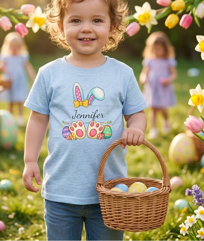 Happy Easter Custom Shirt, Cute Bunny Toddler T-Shirt, Easter Family Trip Shirt, Kids Easter Tee, Personalized Easter Shirt, Bunny Lover Tee