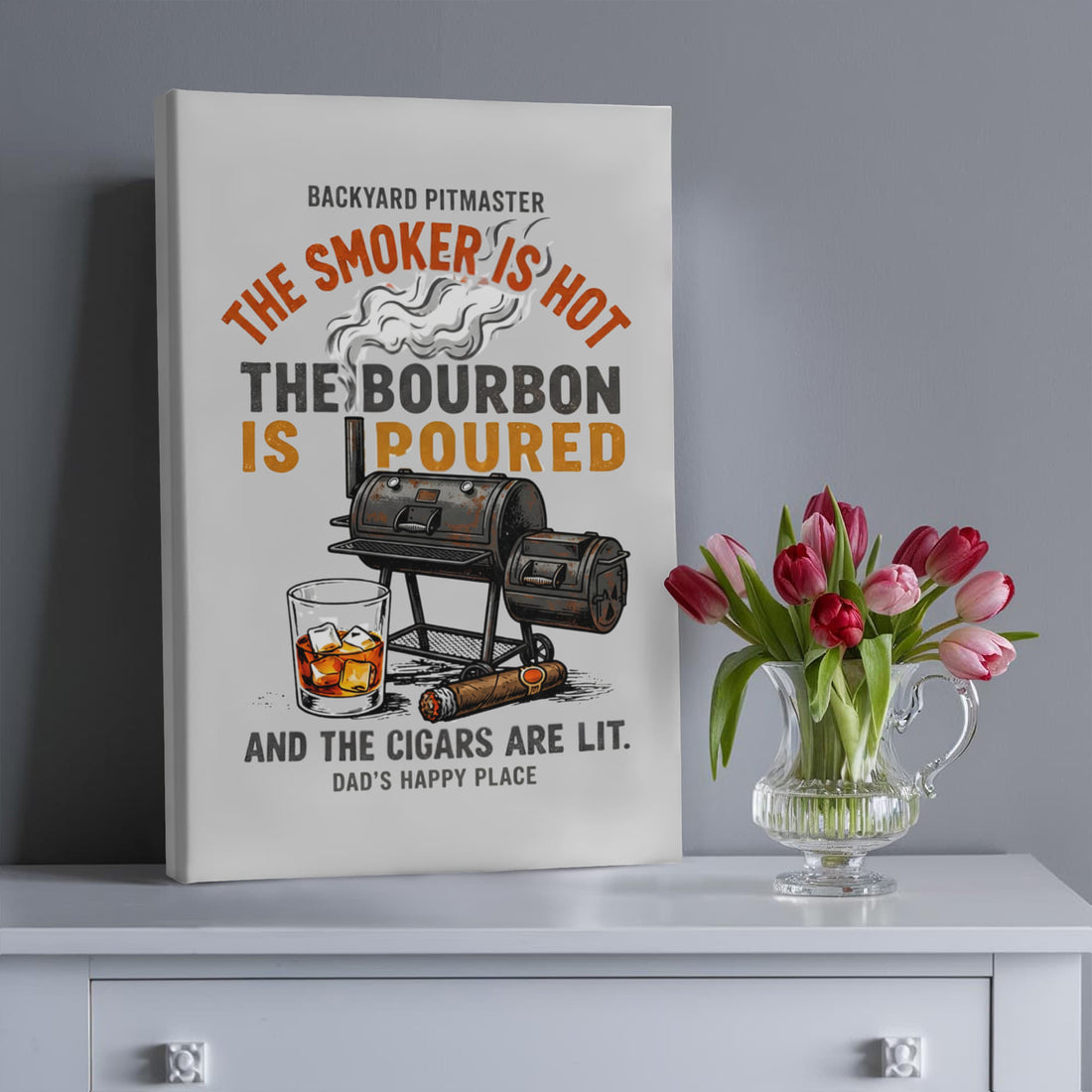 Backyard Pitmaster Canvas, BBQ Grill Art, Bourbon Decor, Dad's Man Cave Sign, Smoker Gift, Father's Day Present, Bourbon Lover Art