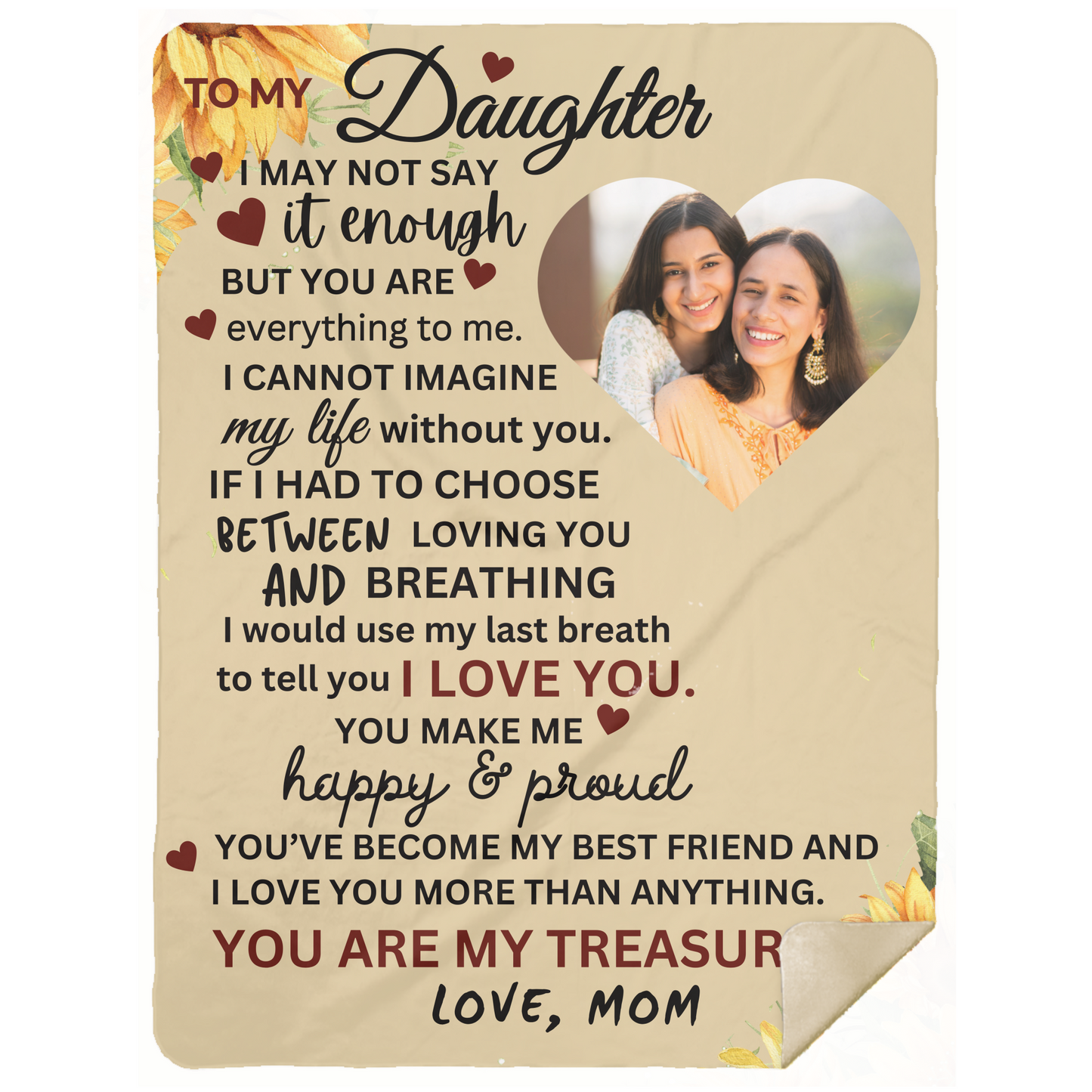 Personalized To My Daughter "You are my Treasure" Custom Photo Premium Sherpa Blanket