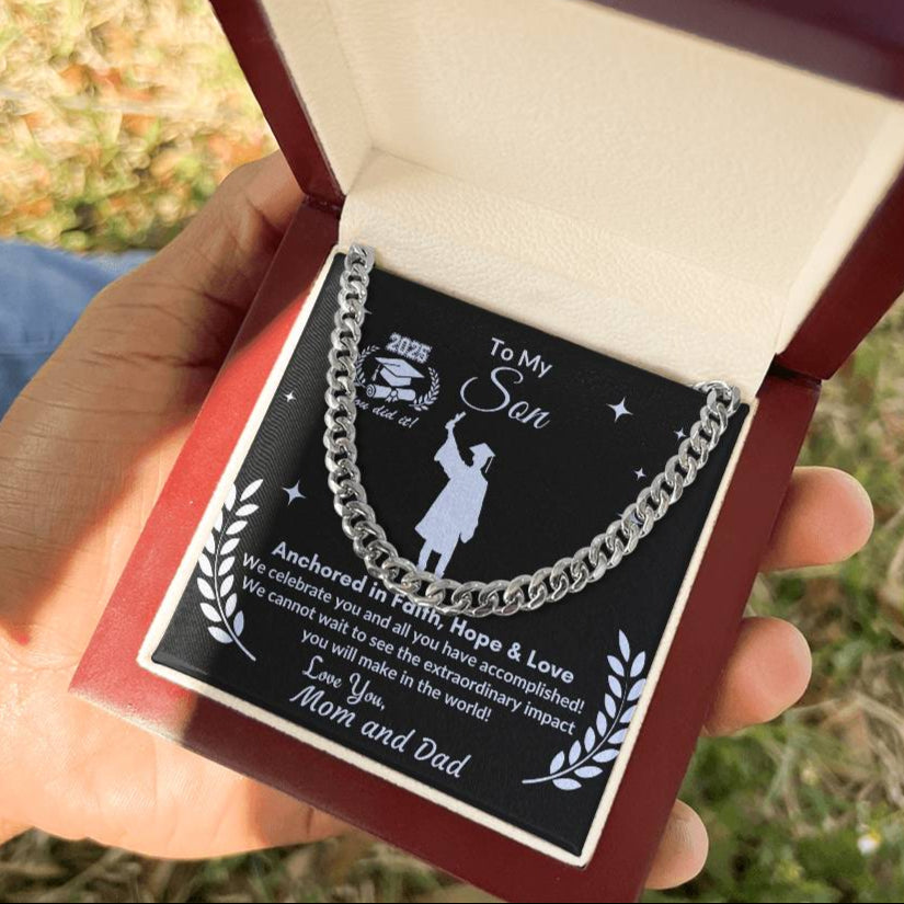 Personalized To My Son Graduation Cuban Link Chain  w/ Lux Box