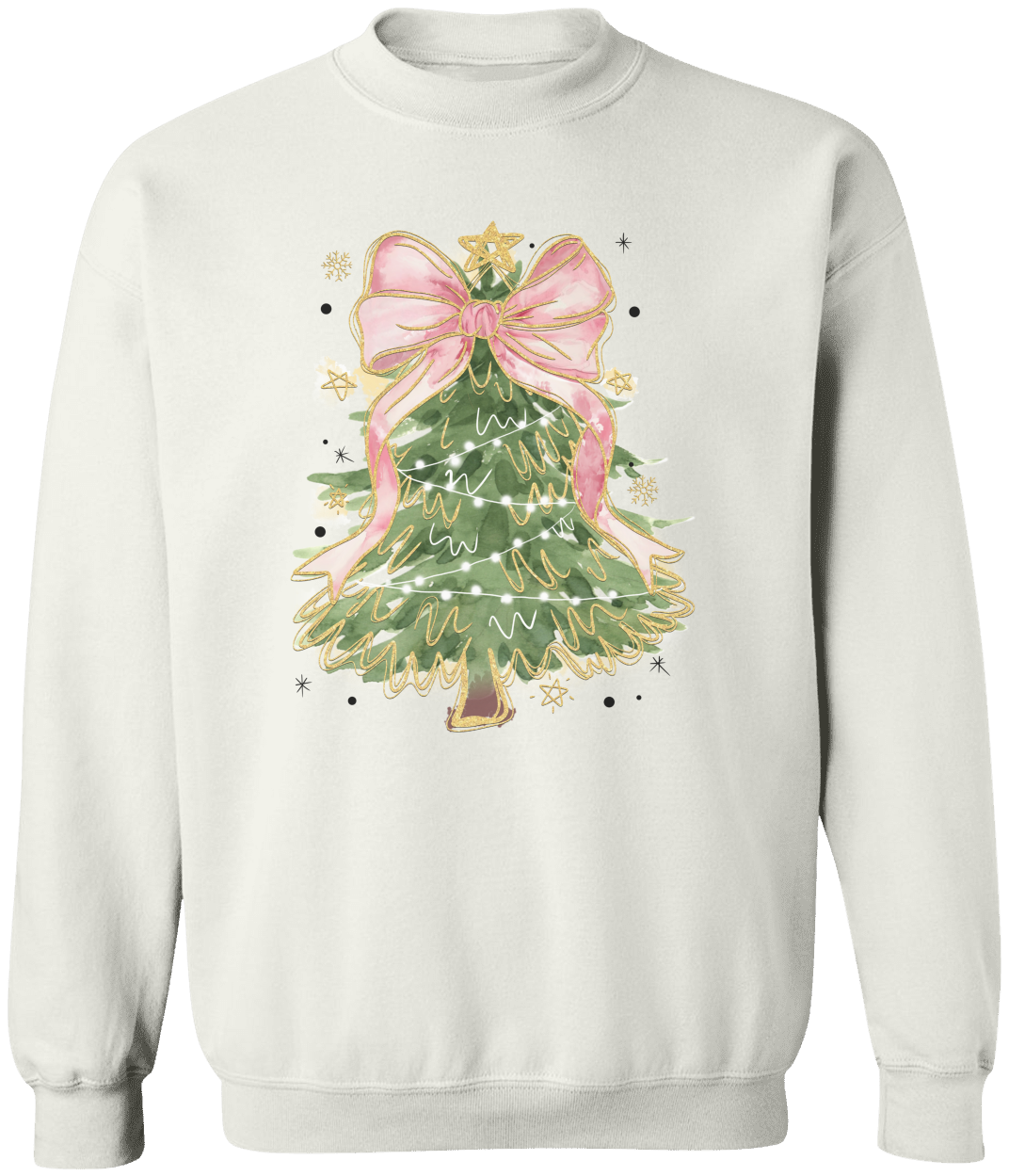 Watercolor Pink Bow Christmas Tree Coquette Sweatshirt – Cute & Classy Holiday Crewneck