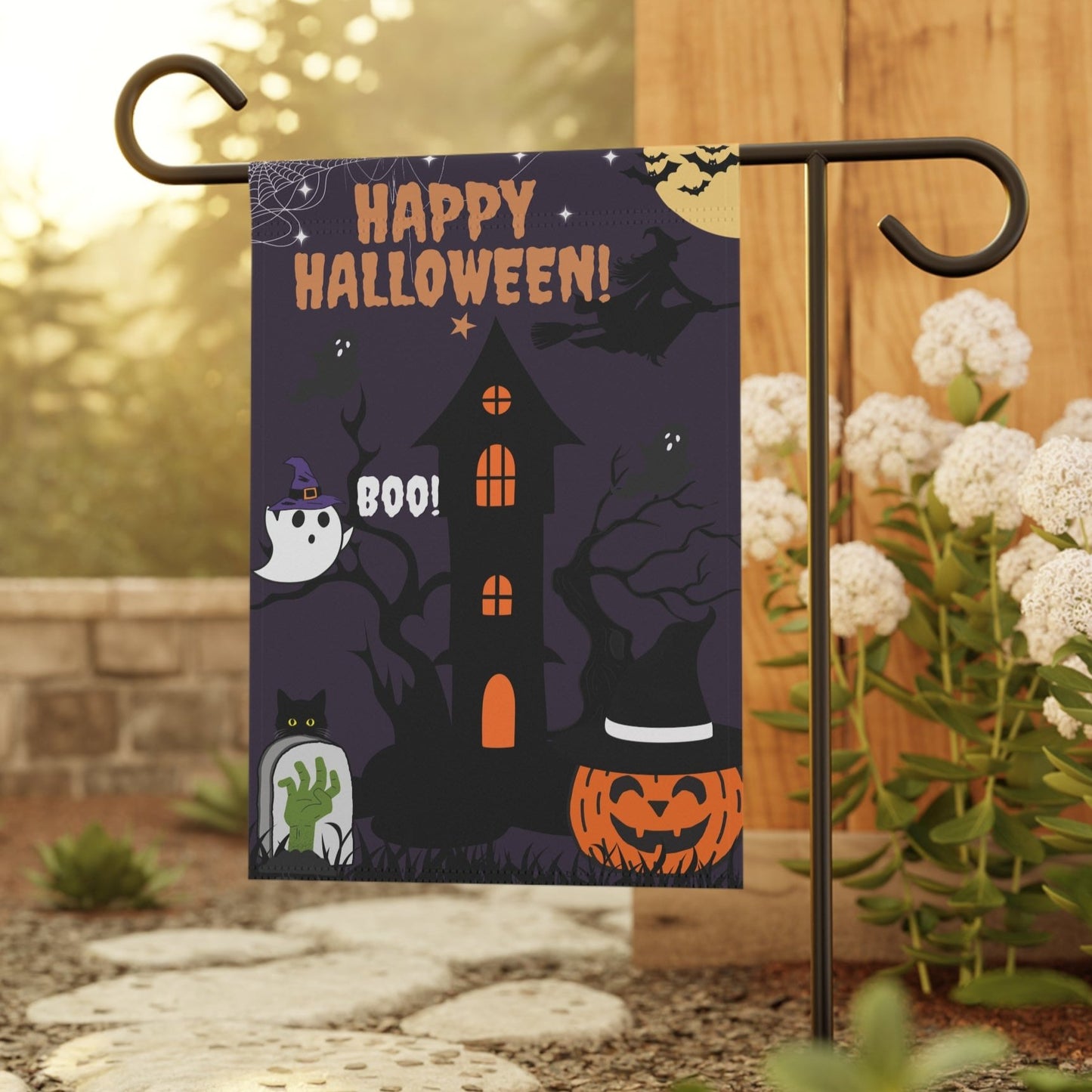 Halloween Haunted House Garden Banner