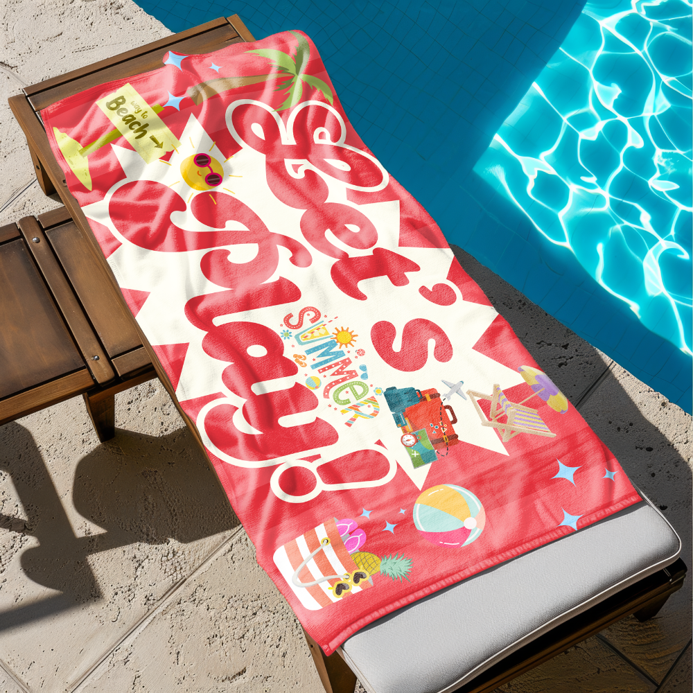 Retro Let's Play Summer Fun Beach Towel