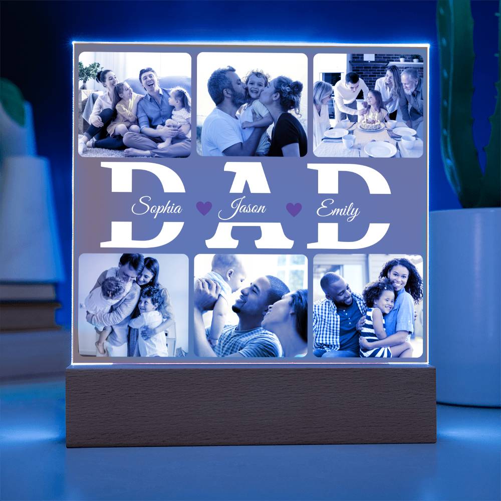 Personalized “DAD” Photo Acrylic Plaque – Custom Family Picture Gift for Dad – LED Night Lite Keepsake from Kids
