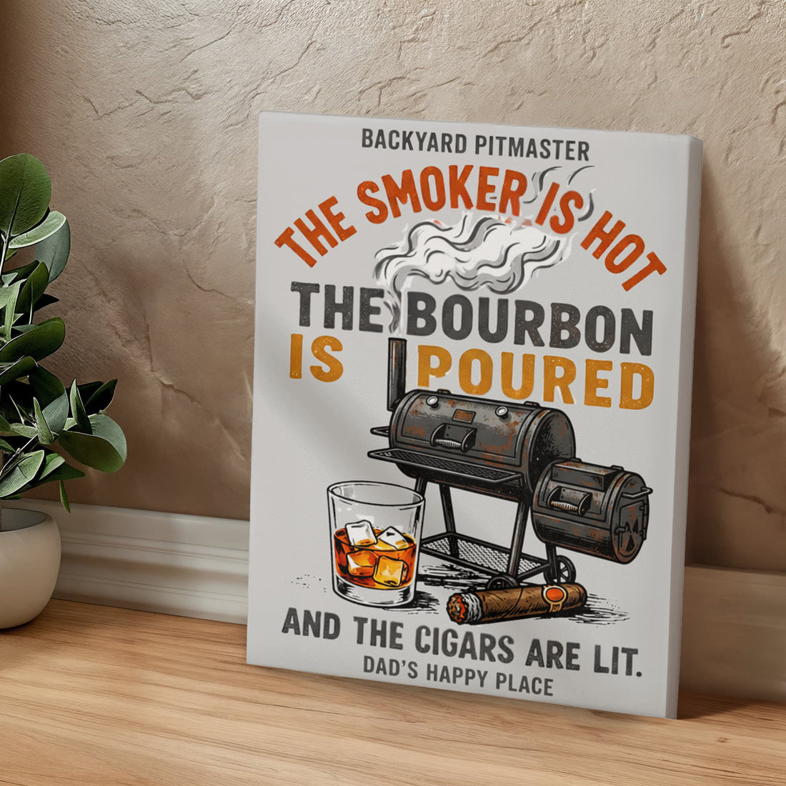 Backyard Pitmaster Canvas, BBQ Grill Art, Bourbon Decor, Dad's Man Cave Sign, Smoker Gift, Father's Day Present, Bourbon Lover Art