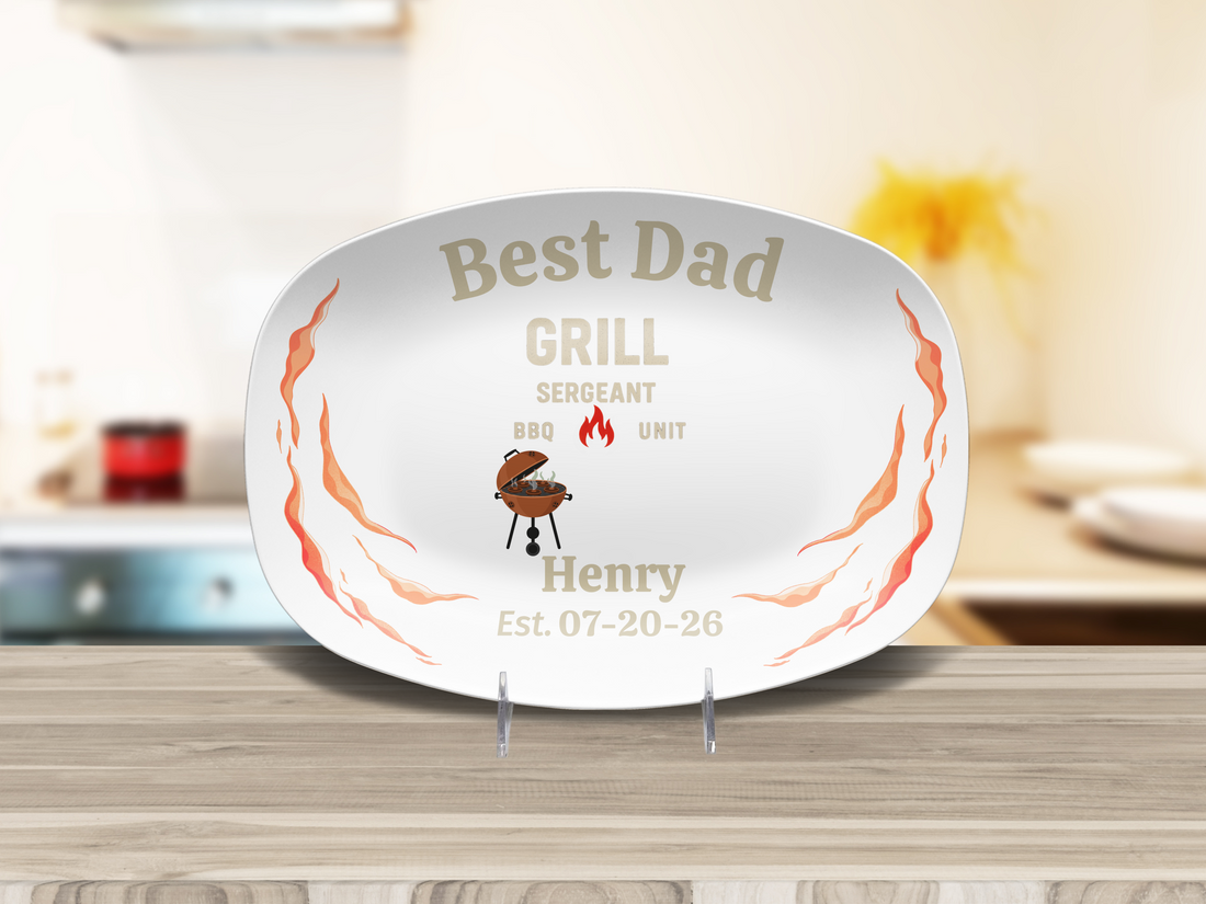 Personalized Grill Master Dad Platter – Custom BBQ Dad Gift with Name & Date – Father’s Day Serving Tray for Dad, Husband, Grandpa