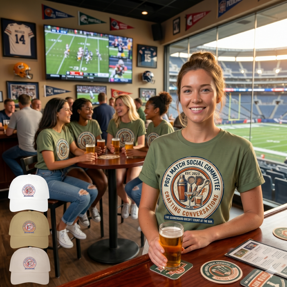 Post Match Social Committee – Comfort Colors Graphic Tee & Matching Dad Cap with Est. Group Year Personalization