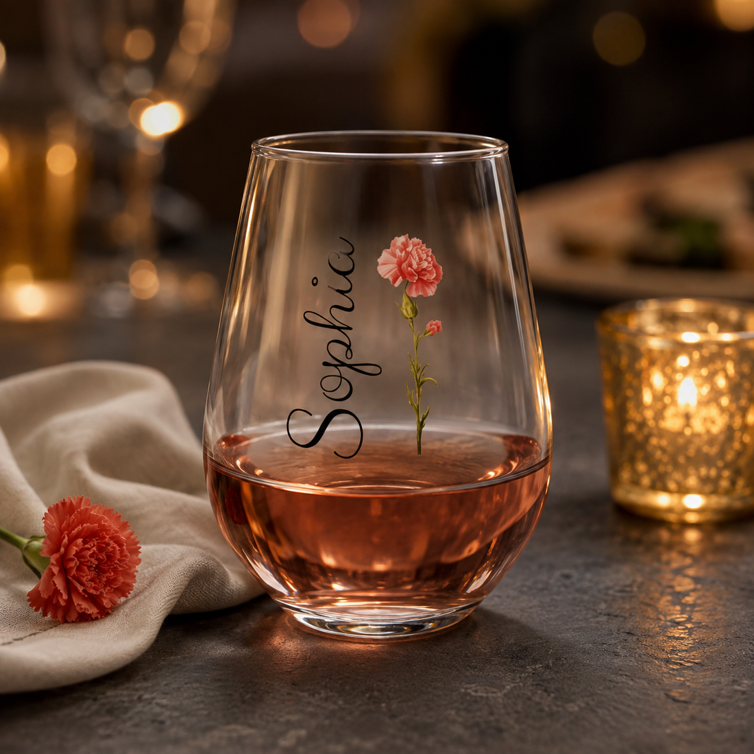 Personalized Birth Flower Wine Glass – Custom Name, Stemmed or Stemless