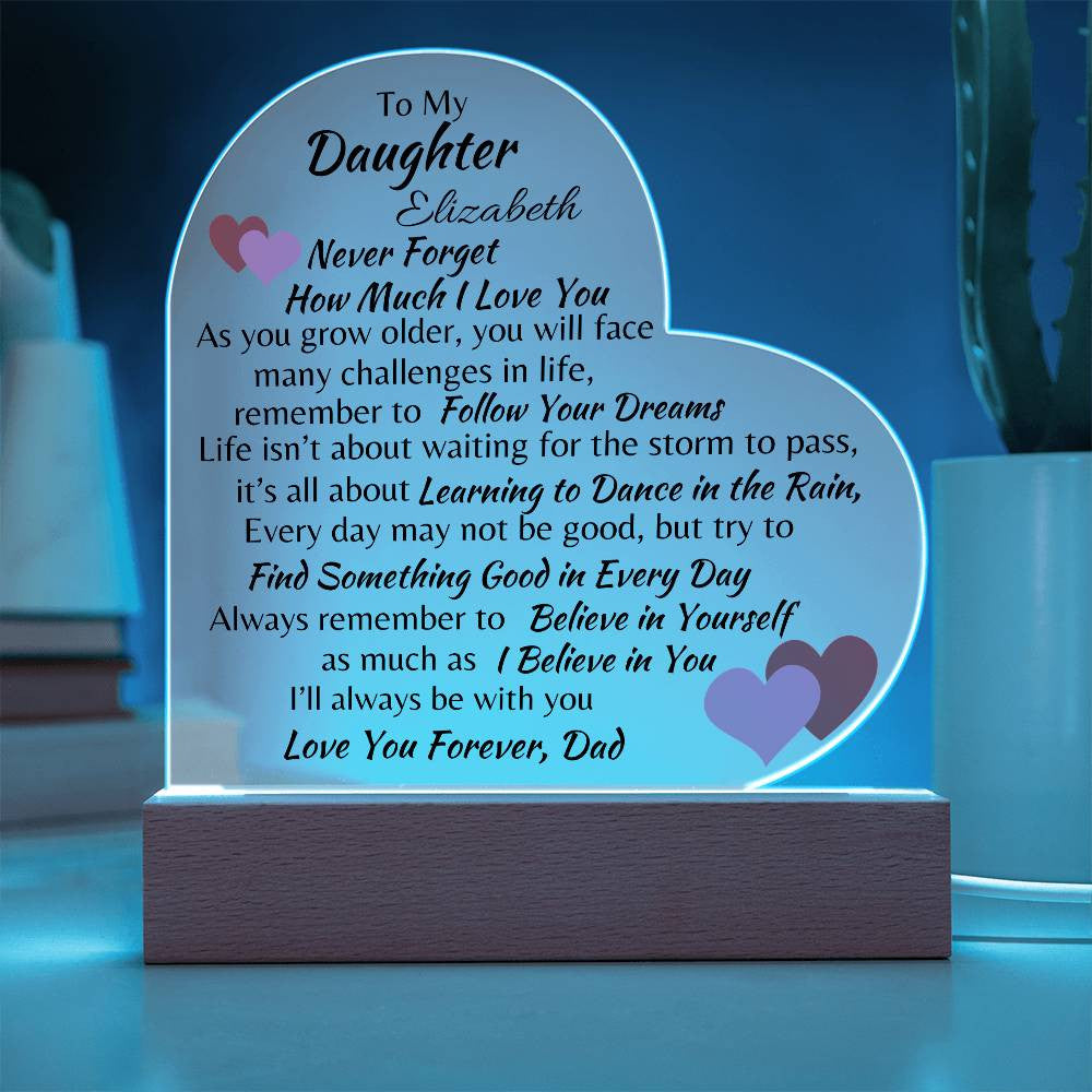 Personalized To My Daughter Acrylic Heart Plaque