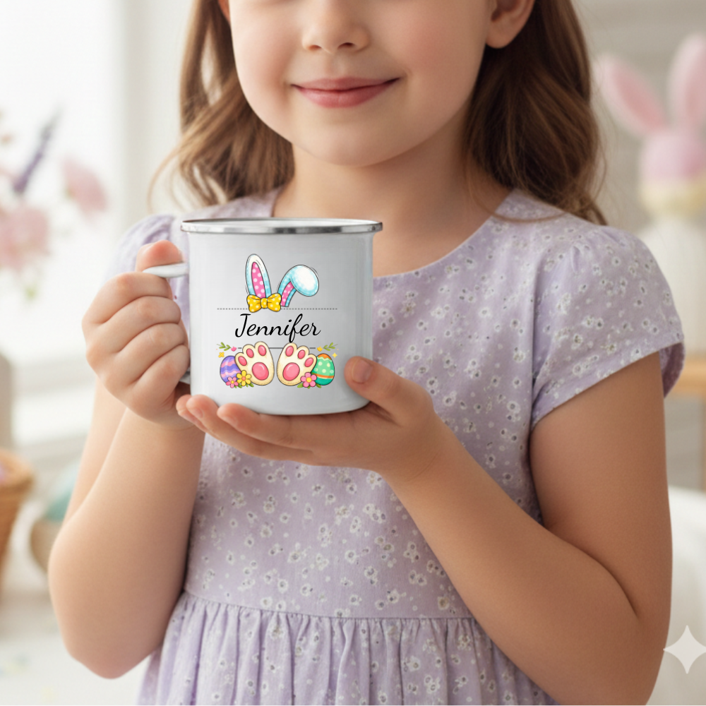 Personalized Easter Mug, Enamel Camp Mug, Custom Name Gift, Cute Easter Gift, Easter Egg Design