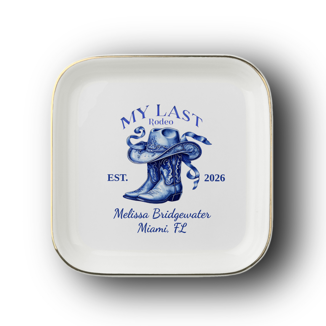 Personalized Rodeo Jewelry Dish, Cowboy Boots Trinket Tray, Western Keepsake, Custom Name and Location Gift for Cowgirl or Cowboy Home