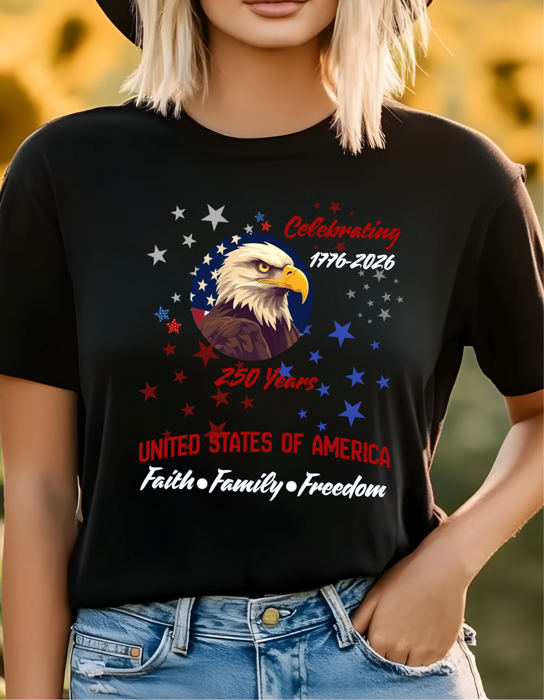 America 250 Shirt 1776-2026 | Patriotic Eagle T-Shirt | United States of America Tee | Faith Family Freedom Shirt | July 4th Celebration