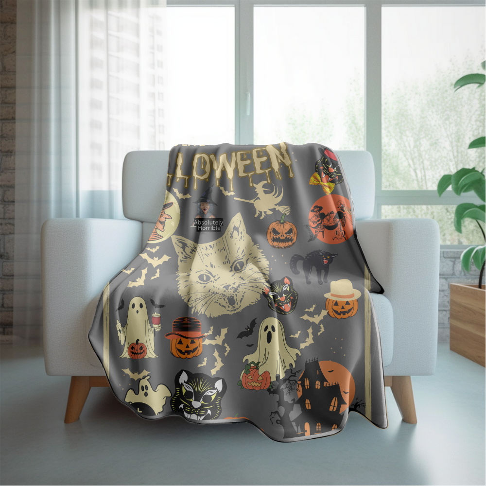 “Long Live Halloween – Vintage Spooky Blanket” 50x60 Cozy Plush Fleece Blanket