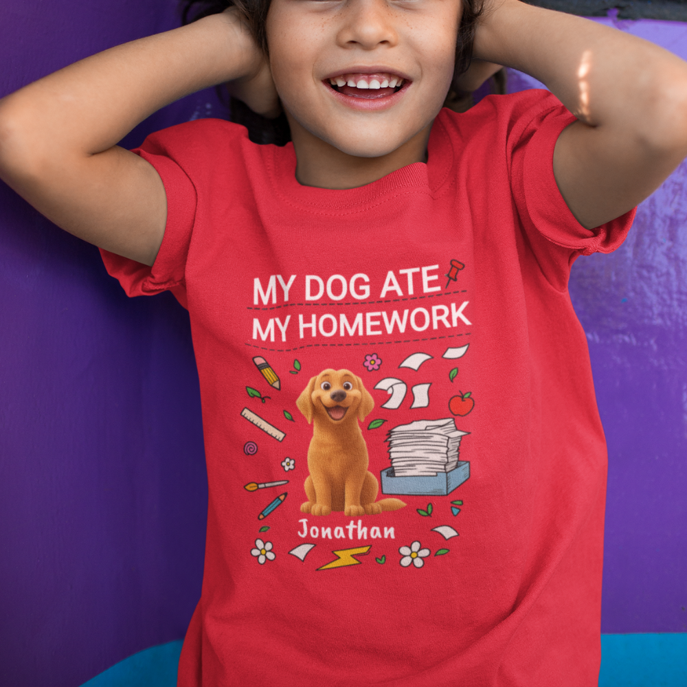 Personalized Kids Cotton Tee with Funny Dog Design