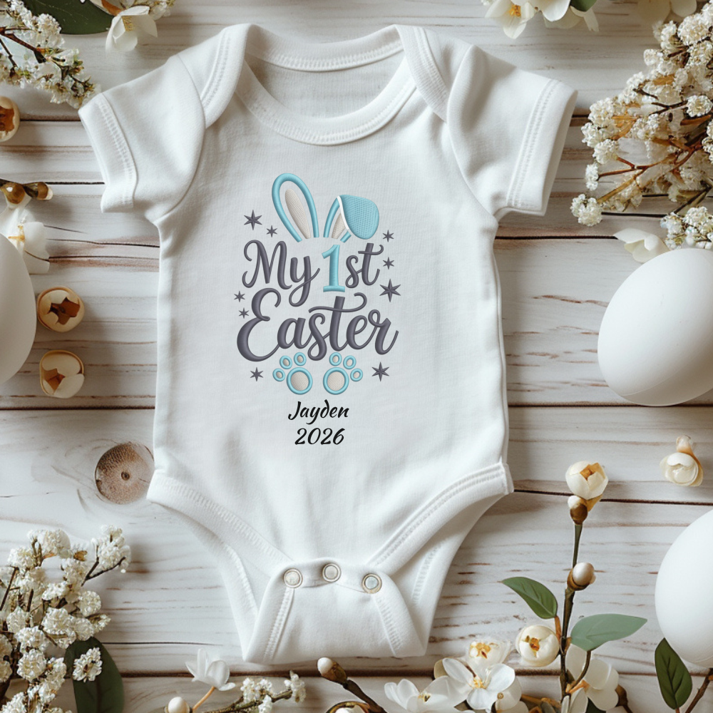 My 1st Easter Baby Bodysuit, Custom Name Date, Personalized Easter Onesie, Little Rabbit Design, Infant Easter Outfit, Bunny Baby Gift