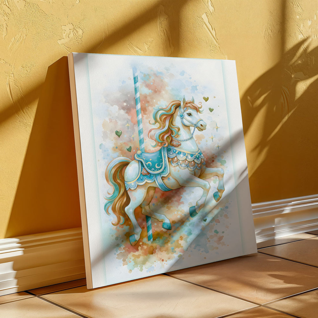 Carousel Horse Canvas Art, Nursery Wall Decor for Kids, Playful Kids Room Wall Art, Vibrant Animal Canvas, Gift for Children