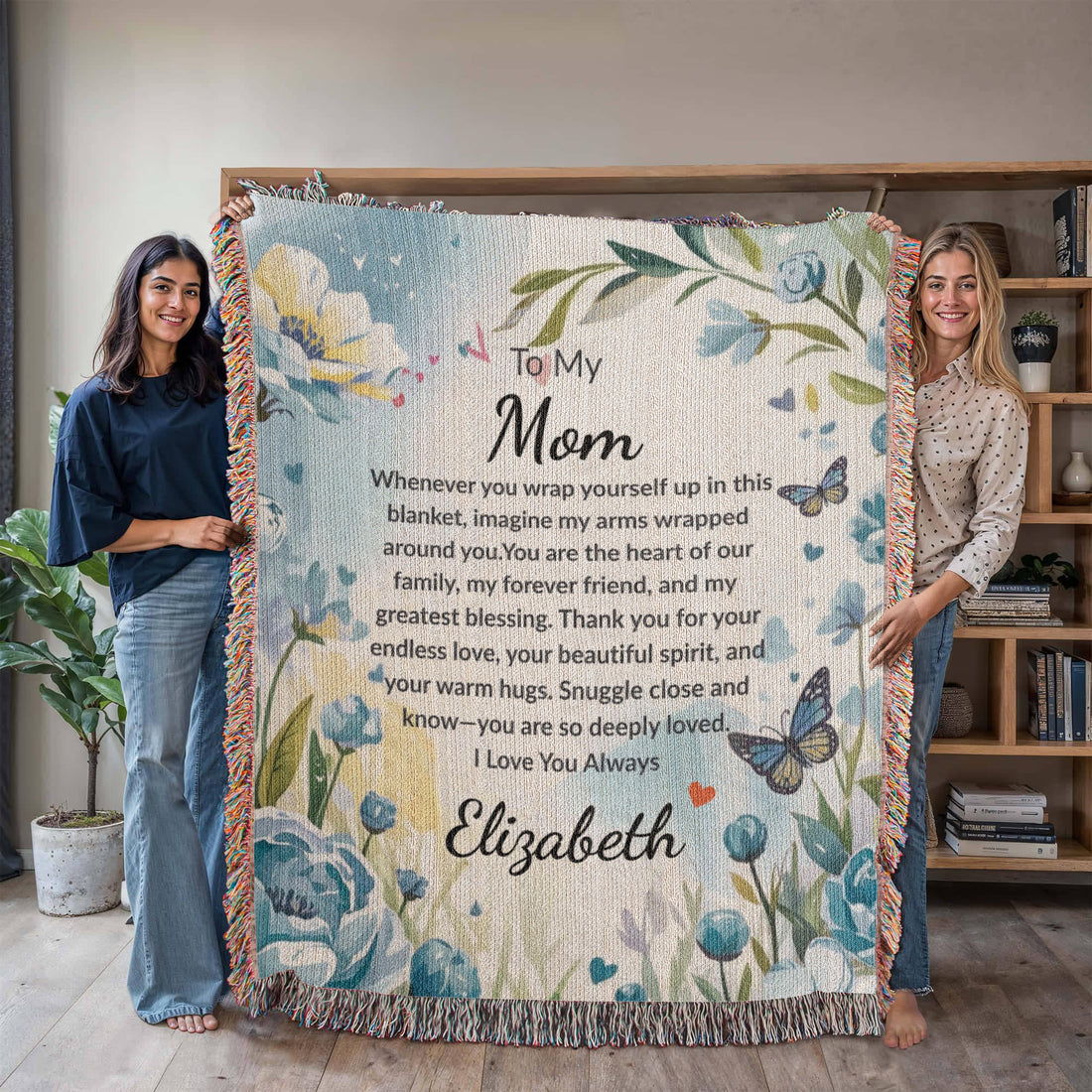 “To My Mom” Custom Name Blanket – Sentimental Gift from Daughter or Son – Floral Keepsake Throw