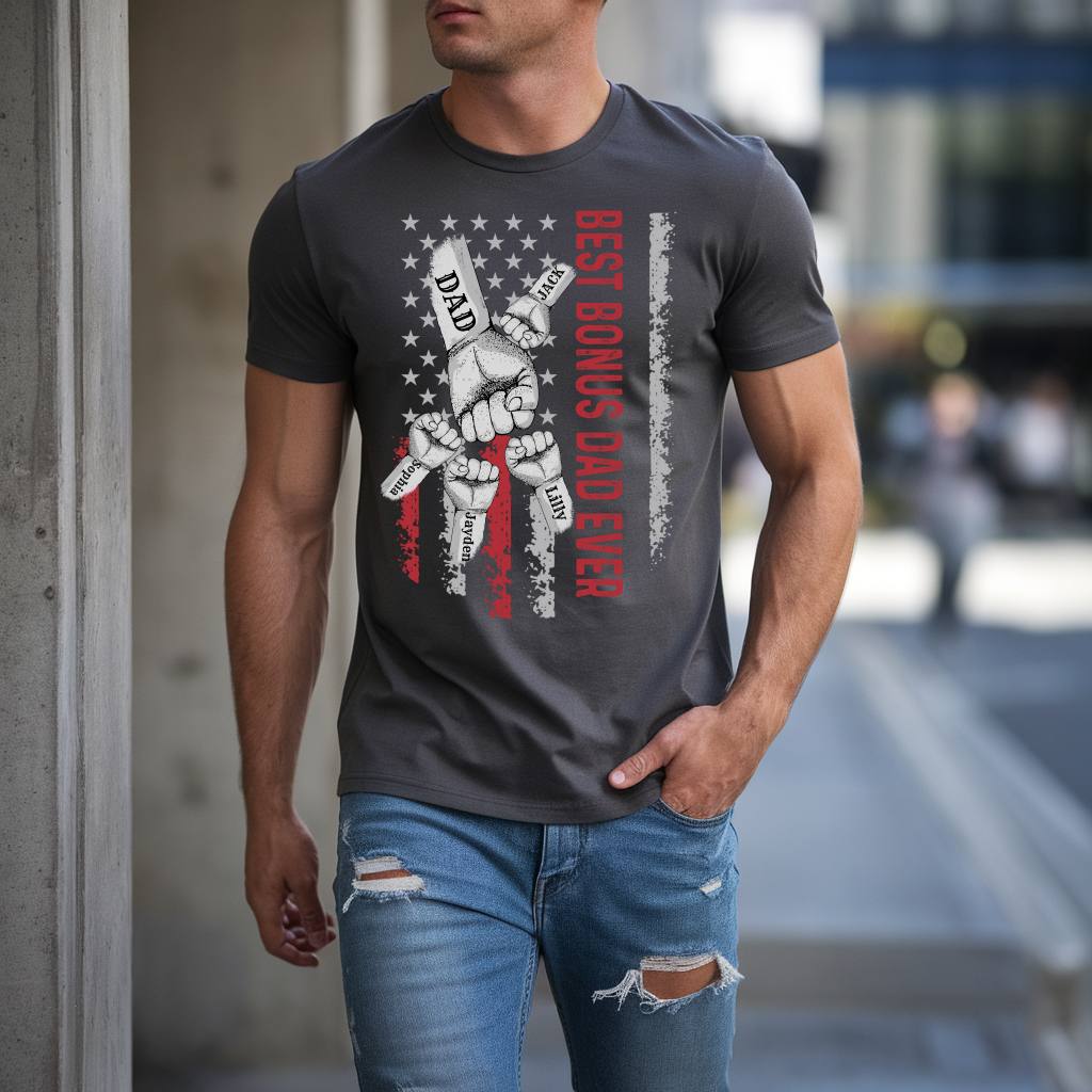 Personalized Best Bonus Dad Raised Fist Bump Shirt!