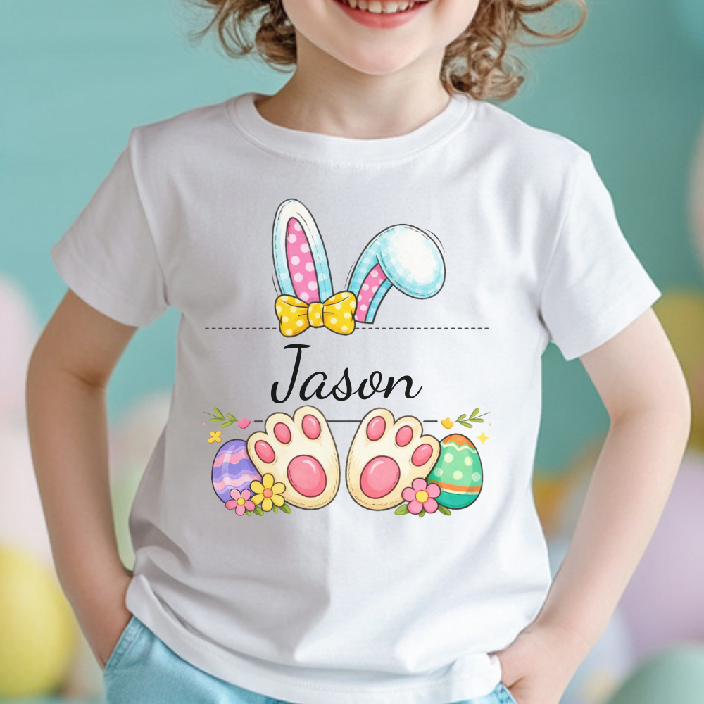 Happy Easter Custom Shirt, Cute Bunny Toddler T-Shirt, Easter Family Trip Shirt, Kids Easter Tee, Personalized Easter Shirt, Bunny Lover Tee