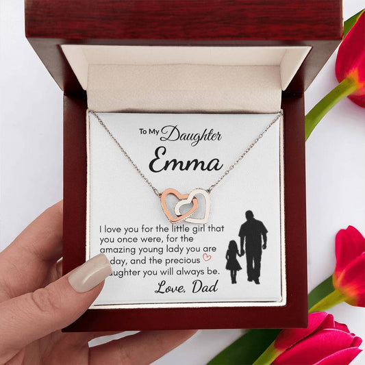 Personalize Hearts Necklace for Daughter, Birthday Gift for Her, Dad to Daughter Jewelry