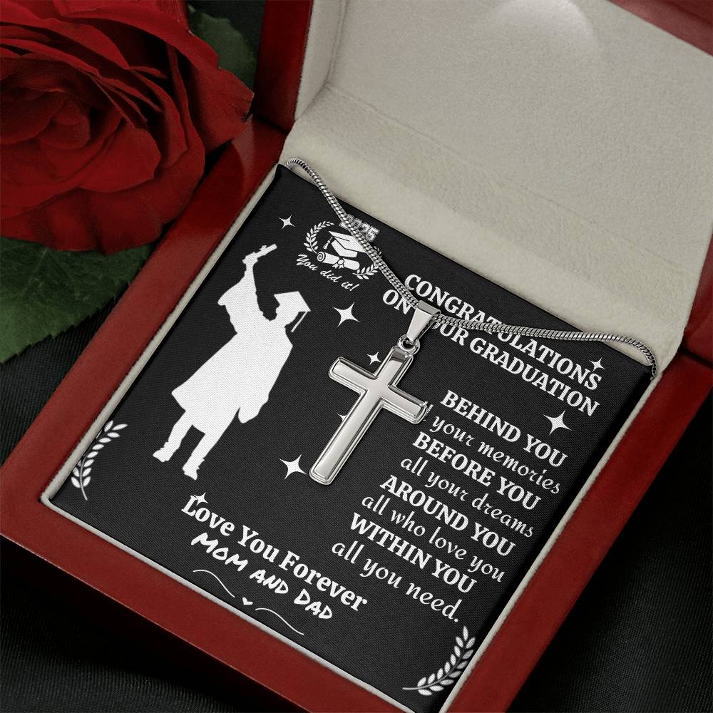 Personalized To My Son/Grandson/Nephew "Congrats 2025 Graduate" Cross Necklace