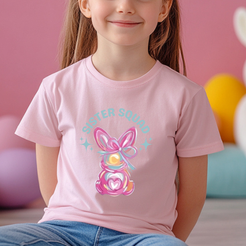 Easter Bunny Shirt for Kids, Girls Easter Shirt, Bunny Easter Tee, Sister Squad Design, Easter Egg Hunt Shirt, Pastel Bunny Top