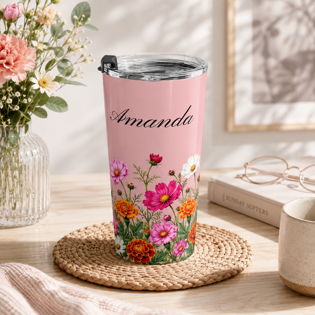 Custom Name & Birth Flower Birthday Gift For Her, Sisters, Daughter, Friends, Coworkers - Personalized Tumbler