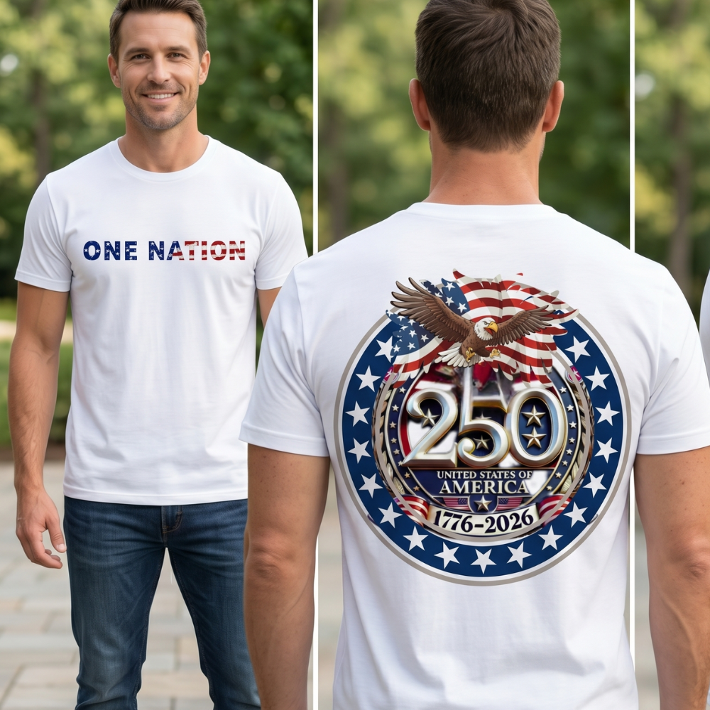 Patriotic One Nation Tee, American Eagle 250th Anniversary Shirt, US Celebration T-Shirt, Independence Day Apparel