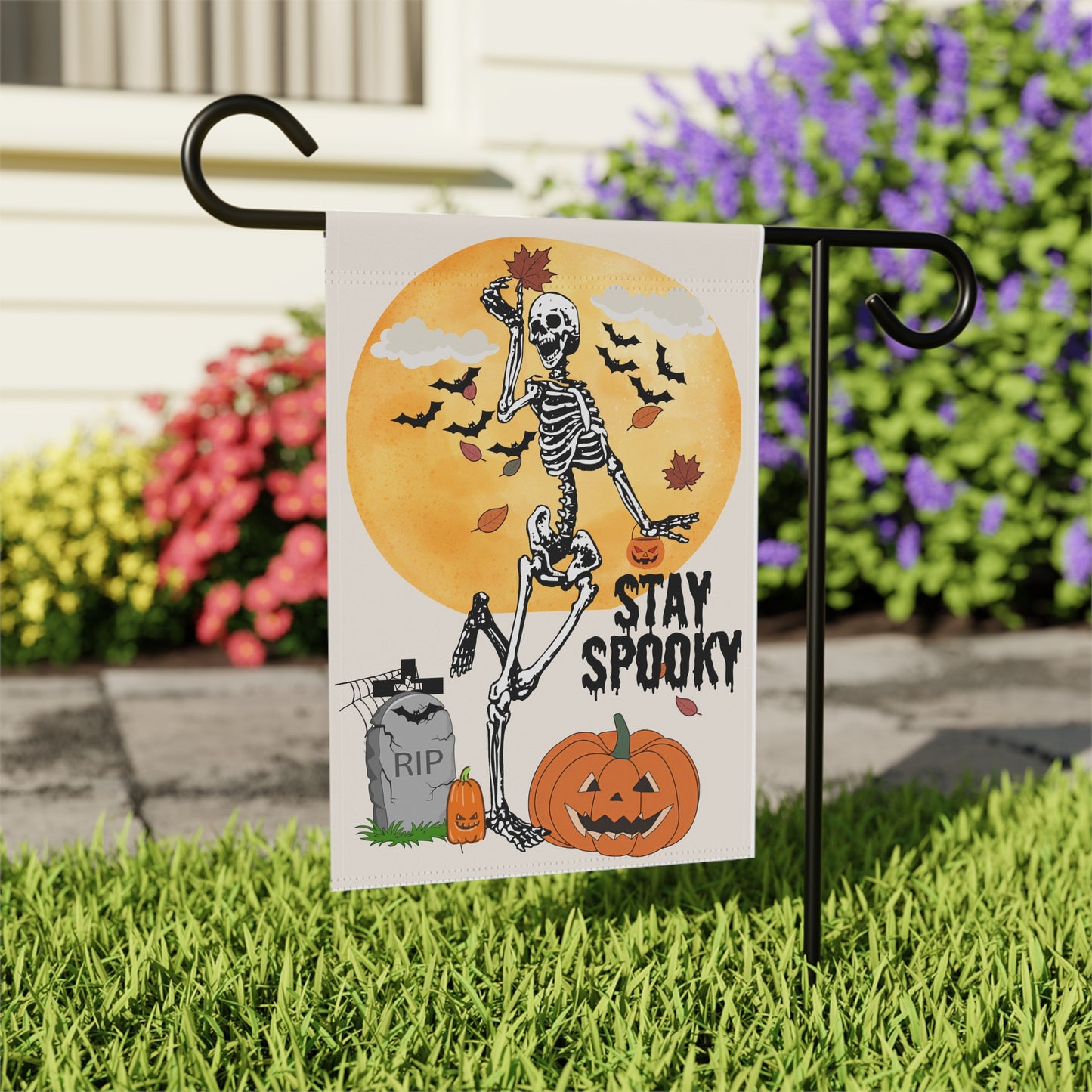 Halloween Skeleton Garden Flag |Funny Fall Garden Flag | Autumn Garden Flag | House Banner