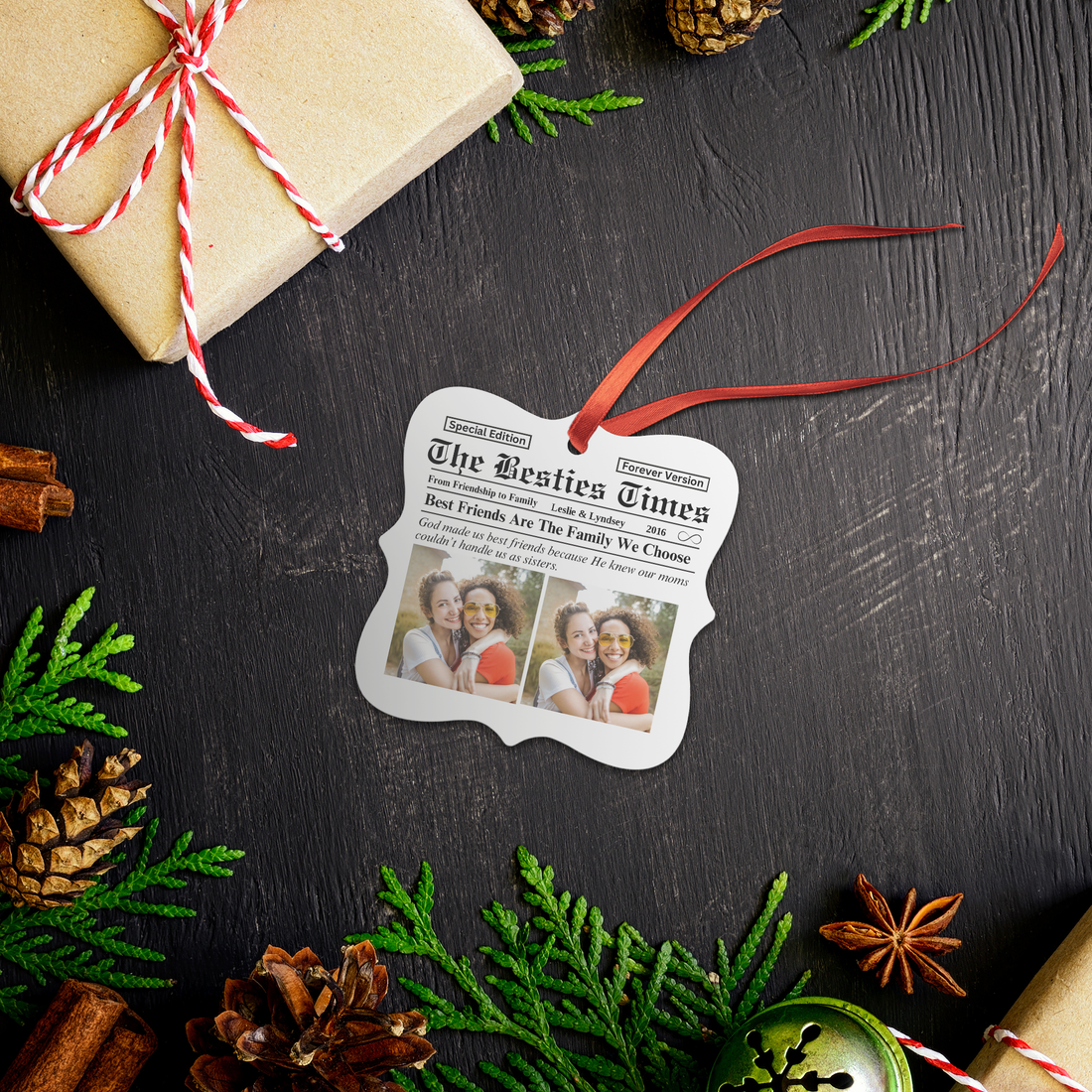 Personalized Besties Times "Best Friends" Christmas Ornament
