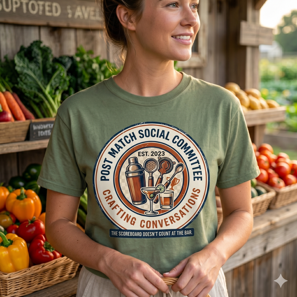 Post Match Social Committee – Comfort Colors Graphic Tee & Matching Dad Cap with Est. Group Year Personalization