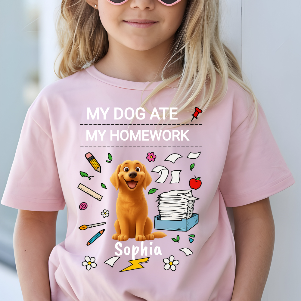 Personalized Kids Cotton Tee with Funny Dog Design