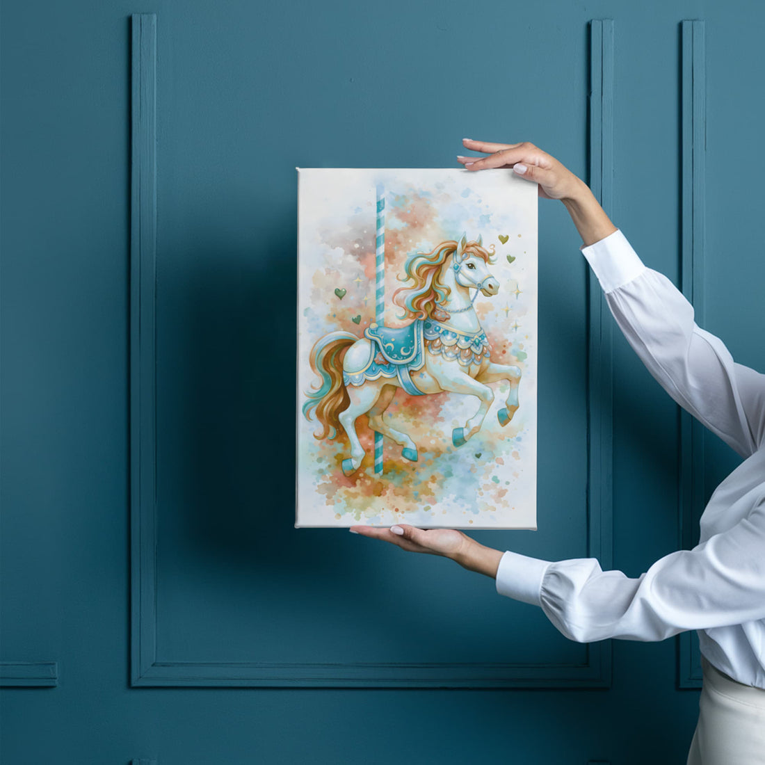 Carousel Horse Canvas Art, Nursery Wall Decor for Kids, Playful Kids Room Wall Art, Vibrant Animal Canvas, Gift for Children