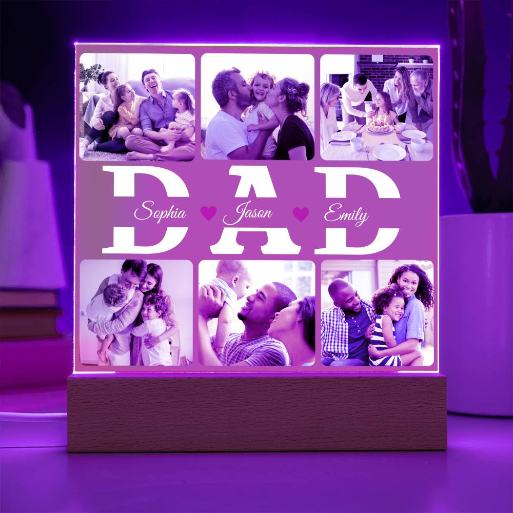 Personalized “DAD” Photo Acrylic Plaque – Custom Family Picture Gift for Dad – LED Night Lite Keepsake from Kids