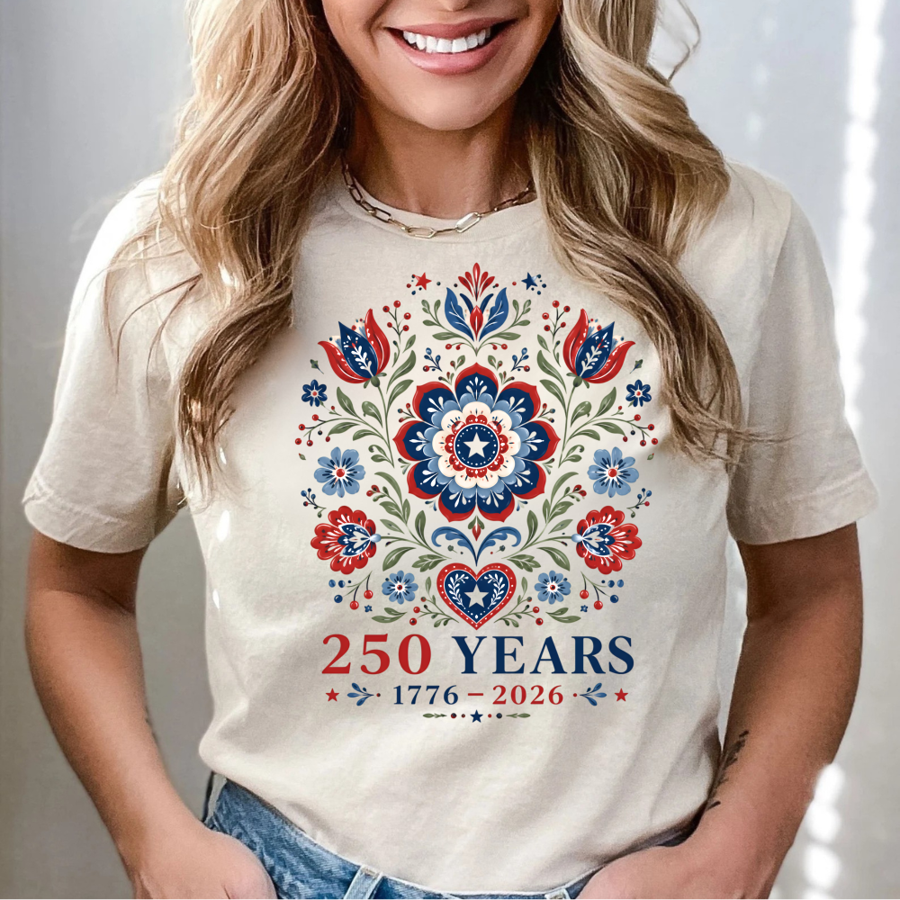 Patriotic Floral Anniversary T-Shirt, 250 Years Celebration Tee, American Heritage Gift, Vintage Style, Graphic Tee